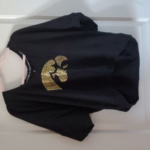 Emerson Street blinged Iowa Hawkeye top. Black and gold,  size XL. High/low hem